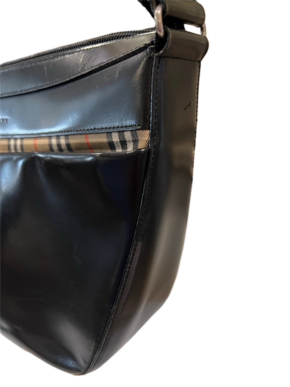 Burberry Black Leather Novacheck Plaid Shoulder Bag with COA - Picture 5 of 17